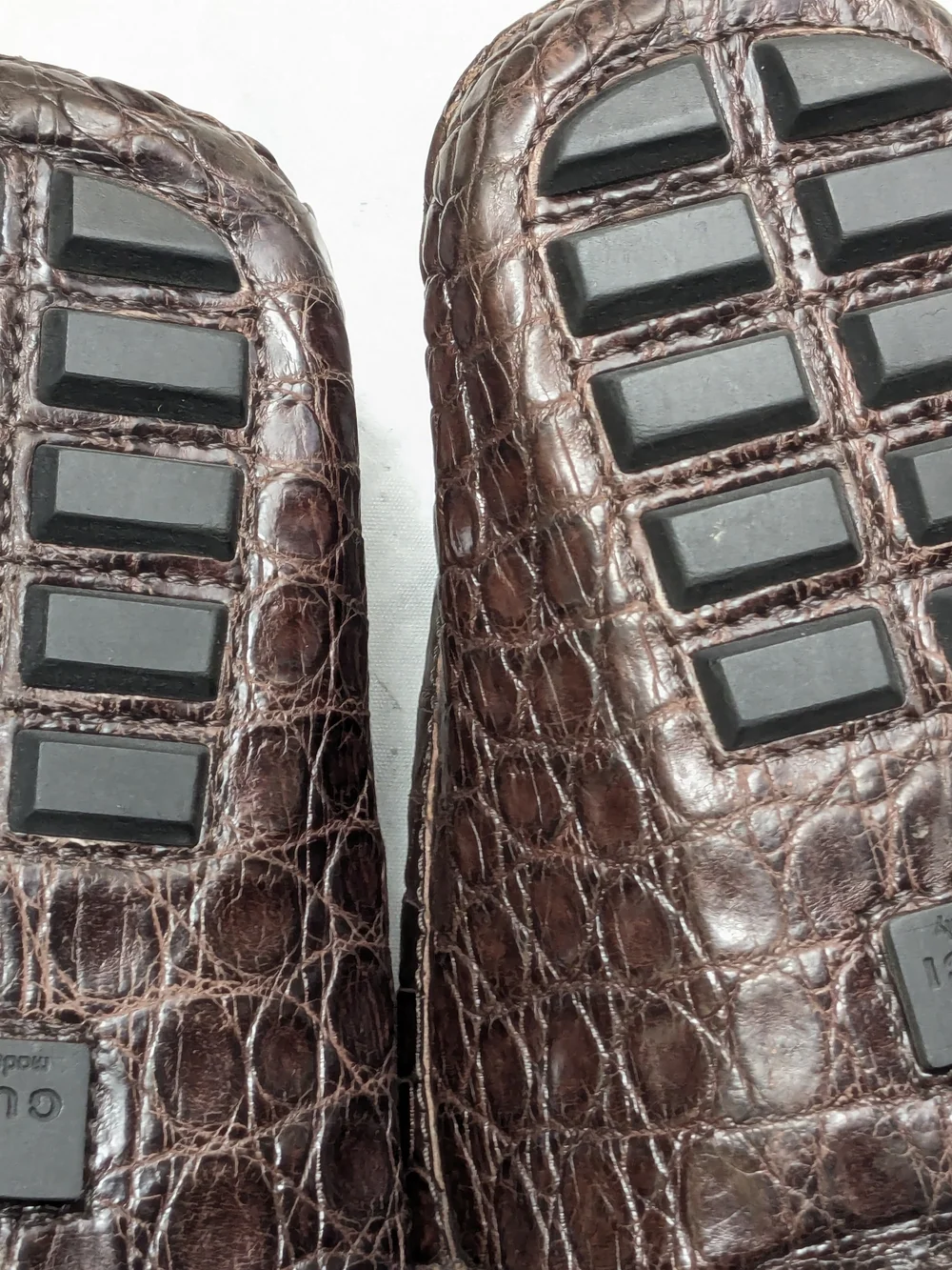 Gucci Driving Horsebit Loafers Brown Crocodile Leather Men US 13.5 Exotic